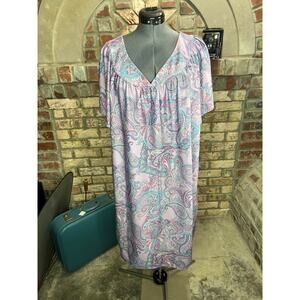 paisley house dress duster flutter sleeves purple blue